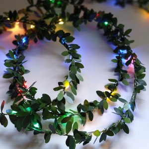 Mini ghirlanda di lucine con foglie verdi e luci arcobaleno