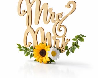 Adorno para tarta de boda de novios con girasoles: Sr. y Sra.