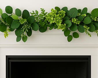 Guirnalda de eucalipto frondoso para repisa de chimenea, decoración del hogar, bodas y fiestas.
