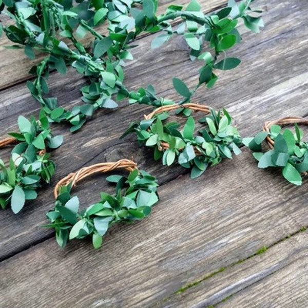 Décor de table rustique ronds de serviette en feuilles de vigne et de buis 3pcs