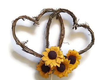 6 Inch Cake Topper Interlocking Grapevine Hearts with Sunflowers