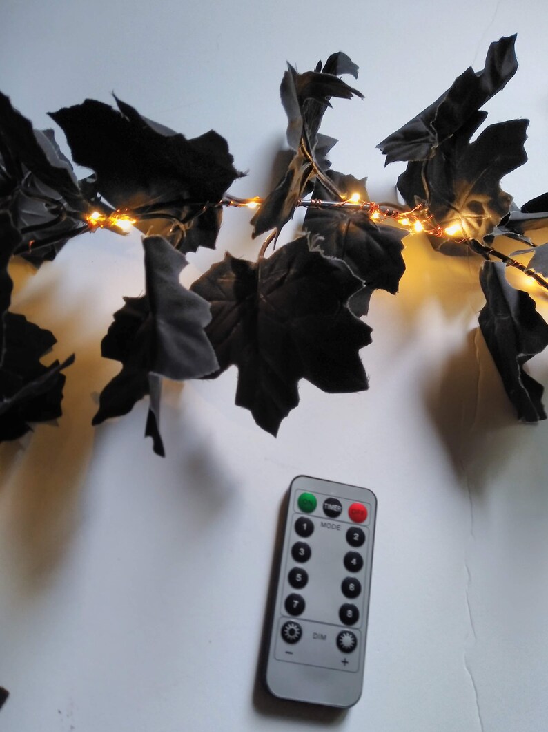 Lighted Black Garland With LED String Lights and Remote, 2 Pack Etsy
