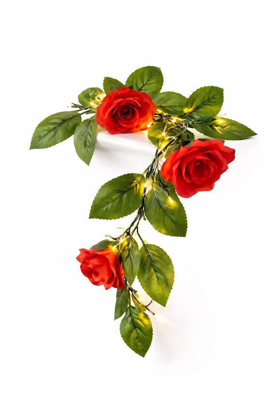 Knstliche Rosengirlande mit LED-Lichterkette 2 m lang - Etsy.de