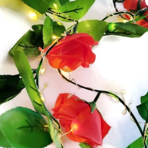 Artificial Rose Garland with  LED Fairy Lights 6 Feet Long