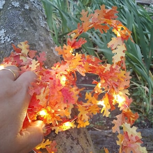 2pcs Mini Lighted Fall Garland With Orange Leaves & Fairy Lights