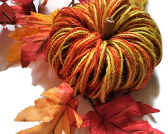 Fall Mantel Decor Set - Lighted Garland Plus Twine Pumpkin in Orange & Yellow