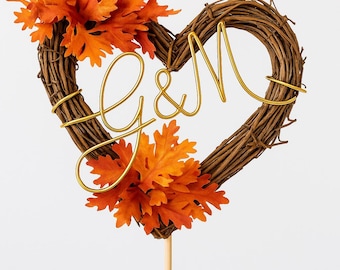 Leaves Fall Cake Topper In Your Own Initials