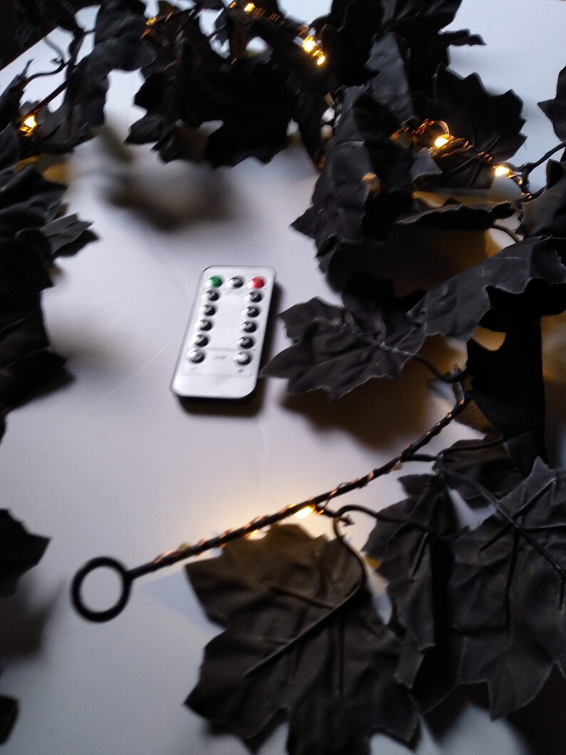 Lighted Black Garland With LED String Lights and Remote, 2 Pack Etsy