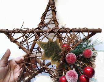 Vine & Berries Tree Star for Holiday Decor 8 x 8 Inches