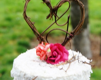 Rustic Personalized Grapevine and Flower Cake Topper With Letter