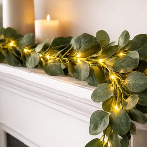 Pre Lit Eucalyptus Garland with  LED Lights 6 Feet, Battery Powered
