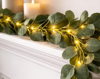 Pre Lit Eucalyptus Garland with  LED Lights 6 Feet, Battery Powered