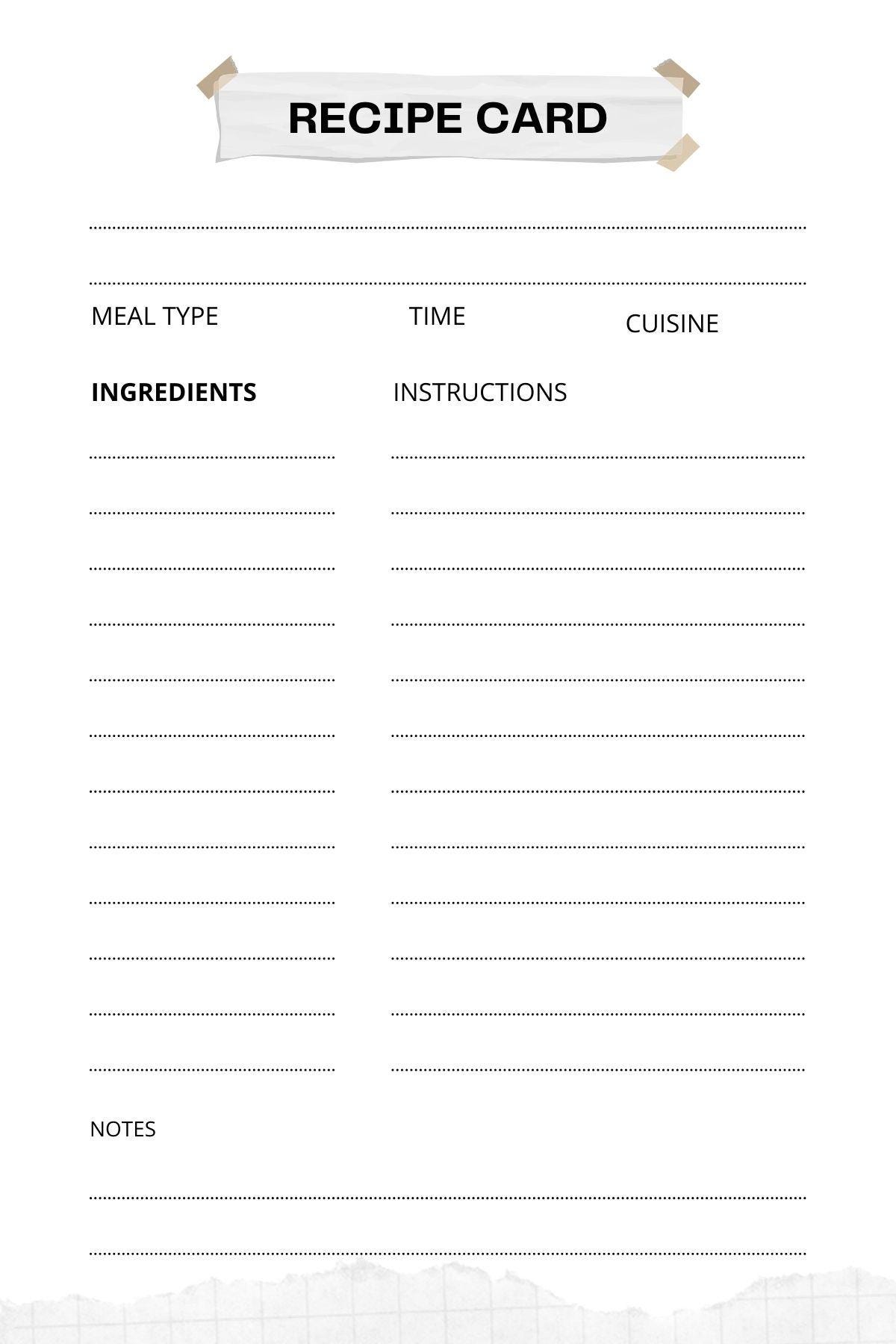 Recipe Card Printable Download 4 X 6 - Etsy