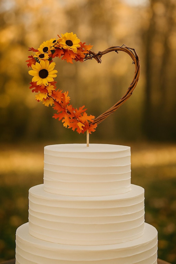 Sunflower Orange Leaves Vine Cake Topper Autumn Themed Wedding