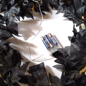 Black Halloween Decor Mantel Garland Scarf with LED Lights - Battery Powered AA