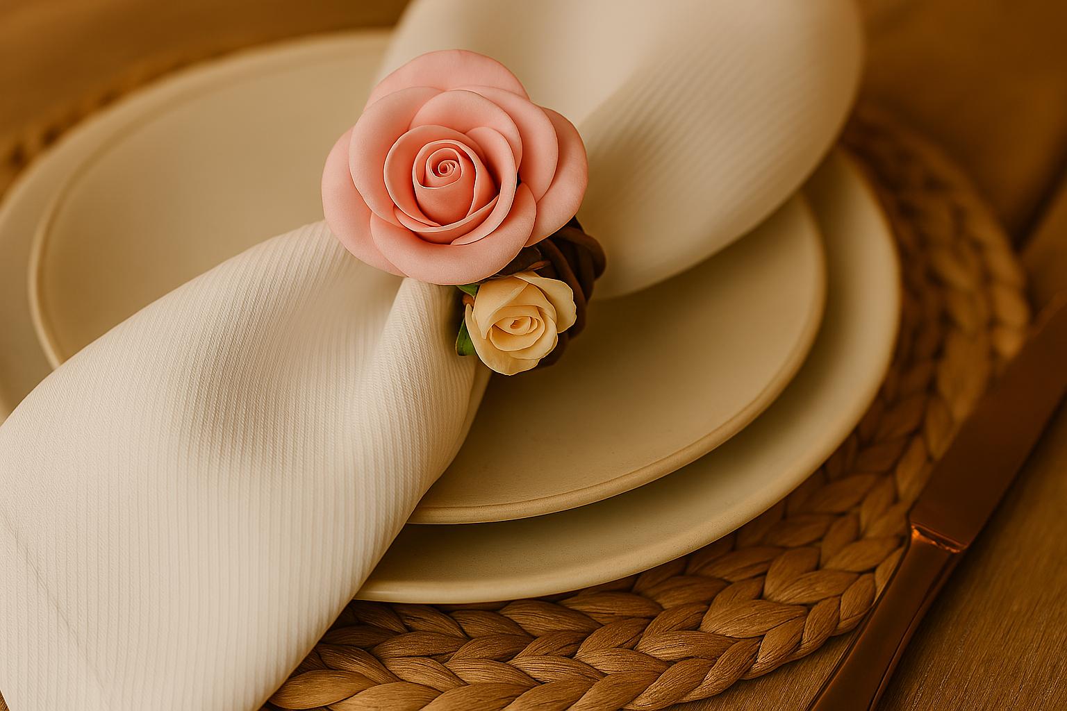 12 Anelli Portatovaglioli Con Rosa Rossa In Tessuto, Placcati Oro, Per Matrimonio, Battesimo E Compleanno