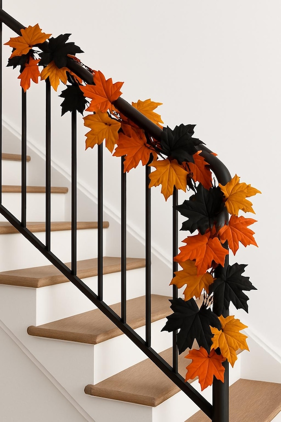 Eawfgtuw Guirlande D'Halloween Noire De 1,8 M Avec Feuilles D'érable