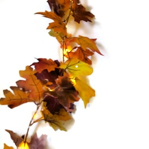 Fall Leaf Hanging Garland with Lights for Mantel, Staircase, Shelf, Cabinet Hutch, Table Runner, Windows, Doorway