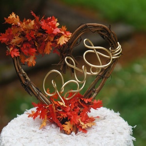 Leaves Fall Cake Topper In your Initials image 1