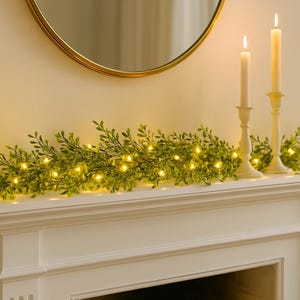 2pc Set Mantel Greenery Garland with LED Lights 6 Feet Each