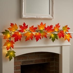 Guirlande Lumineuse Automne Feuilles D'érable LED - Rideau De Lumière Avec Télécommande, Minuterie, 8 Modes - Déco Thanksgiving, Halloween, Noël - 10
