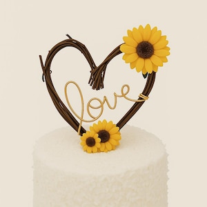 Rustic Sunflower Cake Topper Engagement, Wedding