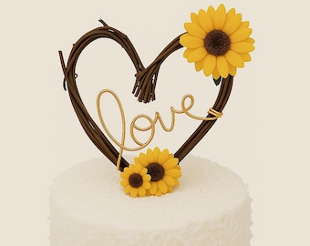 Rustic Sunflower Cake Topper Engagement, Wedding