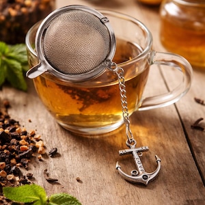 Nautical Theme Gift Tea Lover - Tea Strainer Ball Basket Mesh with Anchor Charm