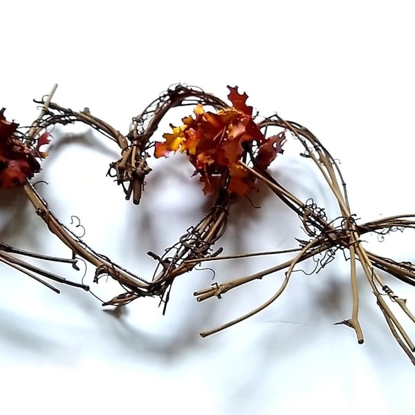 Rustic Autumn Garland With Hearts, Bows & Leaves