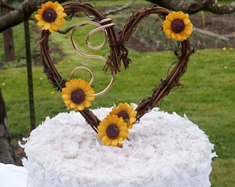 Rustic Birthday Cake Topper With Any Letter & Sunflowers