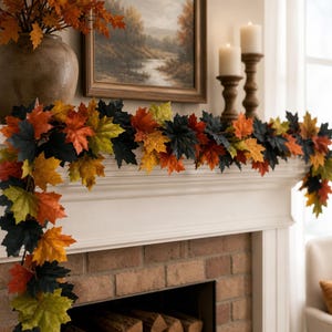 Mantel Halloween Girlande in Schwarz & Orange Seiden Blätter, 2 Meter
