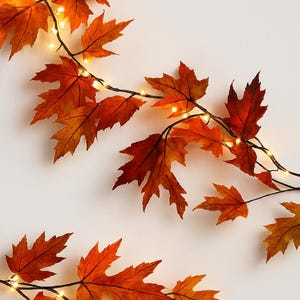 Mantel Fall Leaves Garland With Timer & Multi Light Settings, Dimmer, USB with Remote