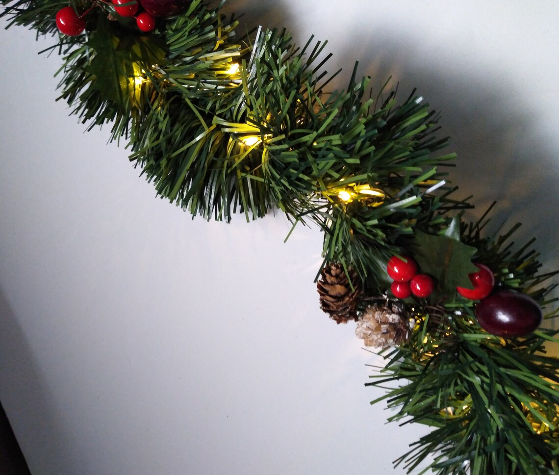 Light up Christmas Garland Lighted With LED Lights 8 Feet Etsy