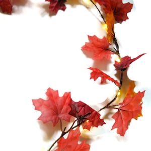 Fall Leaves Vine Garland With String Lights, Battery Operated 6 Feet