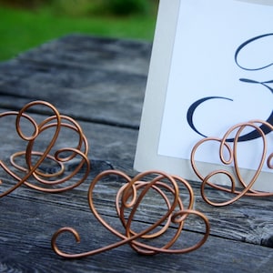 Hearts Sign Holder Wedding, Pure Copper Intertwined Hearts Card Holders, 6pcs