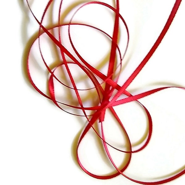 Skinny Red Satin Ribbon, 5ft Length x 1/8 Inch