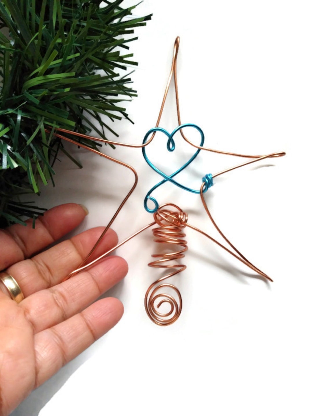 Rose Gold Mini Tree Star With Heart Etsy