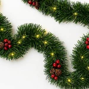 Pre Lit Handmade Holiday Garland Lighted with Battery Operated Lights - Choose Length