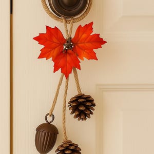 秋のドアノブハンガー（黄麻布と秋の葉付き）