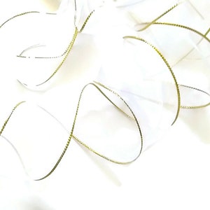Cinta con borde dorado transparente, color blanco, 1,5 pulgadas de ancho