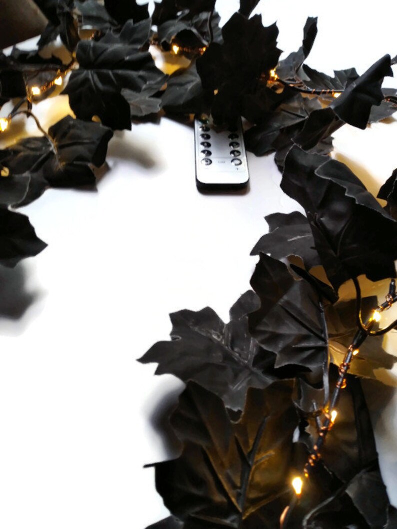 Lighted Black Garland With LED String Lights and Remote, 2 Pack Etsy