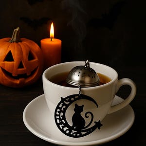 Infusor de chá Black Cat Moon: Amuleto Celestial de Bruxa