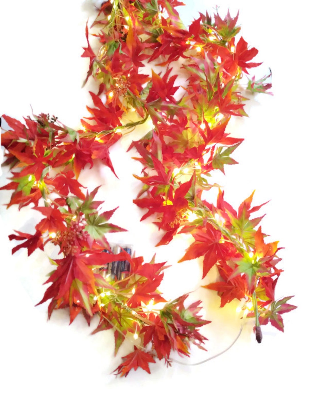 Lighted Fall Leaves Garland With Warm White Lights Uses AA Etsy