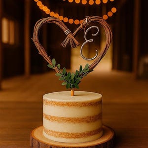 Nature Forest Mountain Decor Cake Topper Personalized Letter & Vine