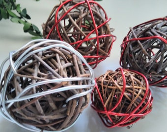 Vine & Wire Decor Balls in Red and Silver, 3pcs