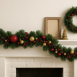 Lighted Christmas Ornaments Garland with LED Lights, Battery Operated, 6 Feet