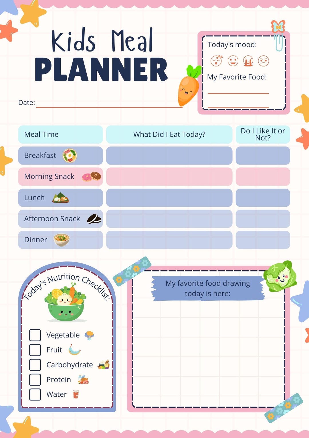 Kids Daily Meal Planner Printable Download - Etsy