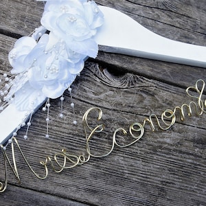 Personalized Dress Hanger, Engagement Gift For Bride - Florals and Custom Name