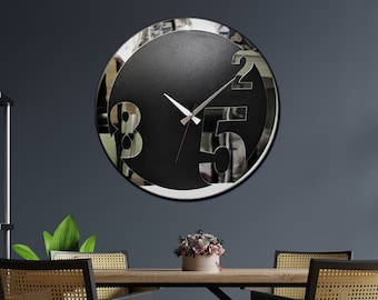 Reloj de pared minimalista moderno único/Moderno reloj de pared geométrico silencioso de 50 cm, color negro, decoración para sala de estar, cocina y oficina.