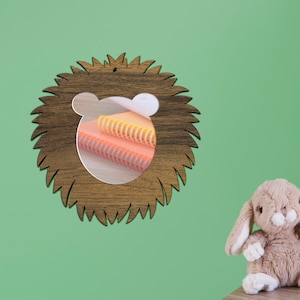 Lion Wooden Shatterproof Kids Mirror, Montessori Baby Mirror, Nursery Decor, Personalised Christmas Gift, Kids Bedroom Wall Decor